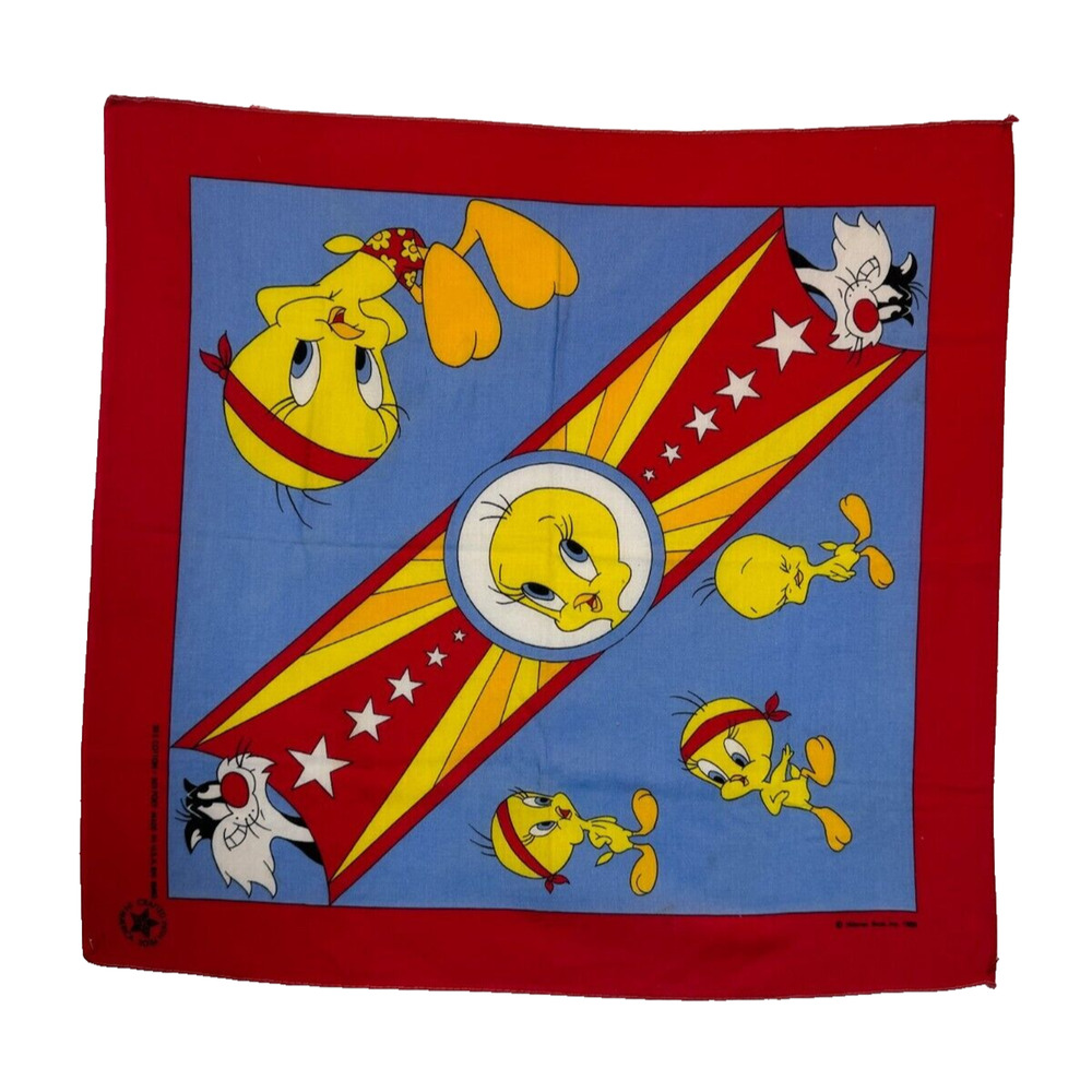 Tweety Bird Looney Tunes Bandana Handkerchief Vintage 80s Warner Bros USA Made